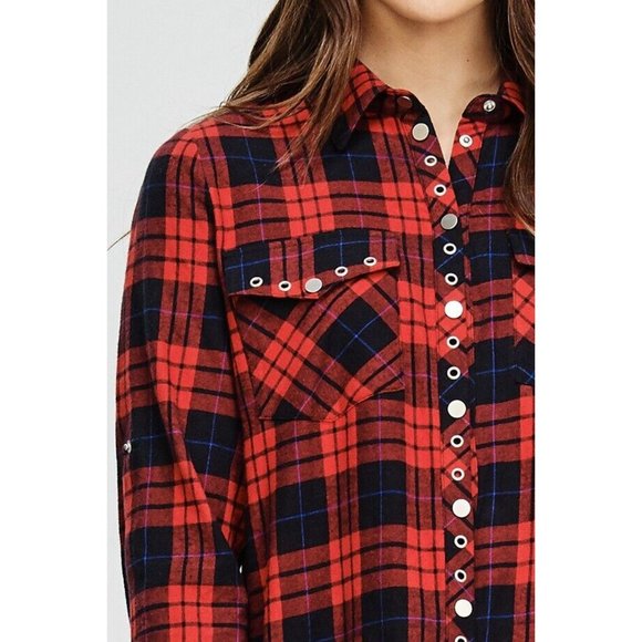 Women's Casual Plaid Shirts With Unique Metal Snap Button Super Cute & Comfy - Picture 8 of 10